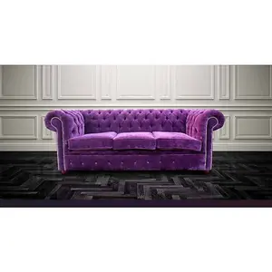 Chesterfield 3 Seater Sofa Velluto Amethyst Purple Fabric In Classic Style