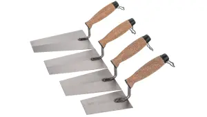 Toolty Bucket Trowel with Cork Handle Grinded Carbon Steel Set 4PCS 130, 160, 180, 200mm for Plastering Rendering Masonry DIY