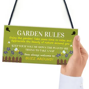 Red Ocean Garden Rules Sign for Outdoor Decor Cute and Funny Garden Plaque for Plant Lovers