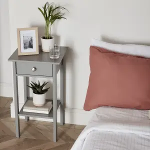 Valenca Satin grey MDF 1 Drawer Bedside table (H)700mm (W)400mm (D)354mm