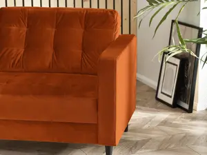 Furniturebox Jenna 3 Seater Burnt Orange Velvet Sofa With Solid Wood Frame