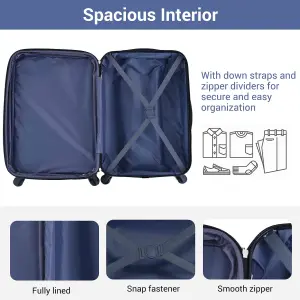 ABS Hard Shell Travel Trolley Suitcase 4 Wheel Luggage Set Hand Luggage 24 Inch Deep Blue