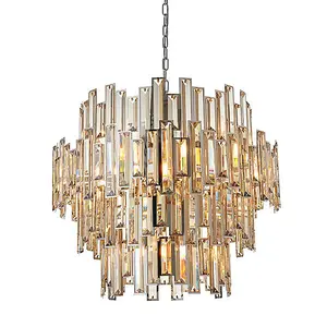 Luminosa Viviana Pendant Chrome Effect Plate & Champagne Crystal (K9) Drops 15 Light Dimmable IP20 - E14