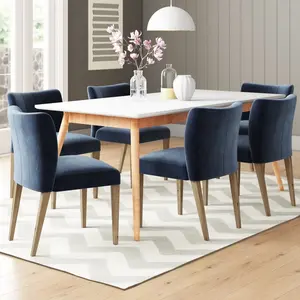 Caserta Upholstered Dining Chair (Set of 2) Dark Blue / Dark Oak