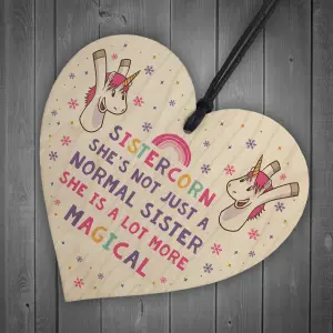 Red Ocean Novelty Unicorn Gifts For Sister Funny Sister Christmas Gifts From Brother Handmade Wooden Heart Plaque