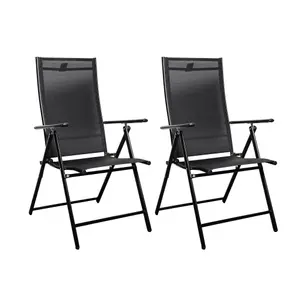 Set of 2 Outdoor Garden Patio Multi Position Reclining Folding Chair in Black