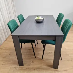 Grey Dining Table and 4 Green Velvet Chairs Kitchen Dining Table for 4 Dining Room Dining Sets