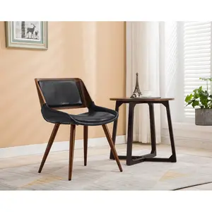 Ayrton Faux Leather Mid-Century Dining Chair Polished Obsidian