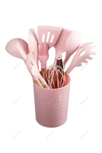 11 Piece Silicone Kitchen Utensil Set for Nonstick Cookware in Pink