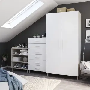 GoodHome Atomia Freestanding Matt white oak effect Particle board Wardrobe (H)1975mm (W)1000mm (D)600mm