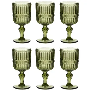 Set of 6 Luxury Embossed Green Drinking Wine Glass Wine Goblets 300ml