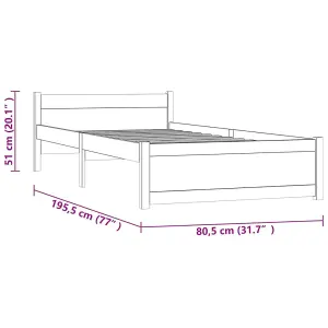 Berkfield Bed Frame White Solid Wood 75x190 cm Small Single