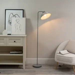 ValueLights Morris Grey Metal Stem Standing Floor Lamp with Angled Dome Shade for Living Room office - LED Bulb Included