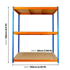 3 Tier ULTRA HEAVY DUTY Storage Racking 1800h x 1500w x 600d mm 350kg