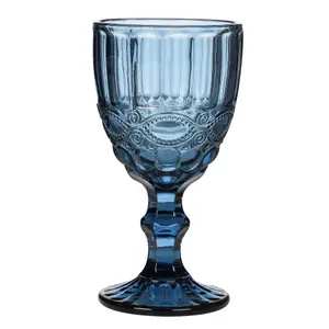 Set of 2 Vintage Luxury Sapphire Blue Drinking Wine Glass Wine Goblets 350ml