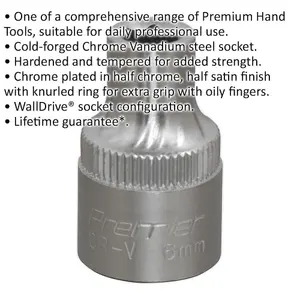 6mm Chrome Vanadium Forged Steel Drive Socket - 3/8 Inch Square Drive Tool