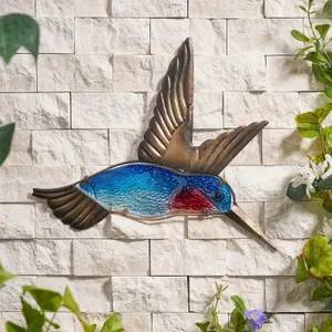 Blue Hummingbird Glass Garden Wall Art