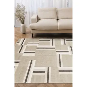 Melrose Turin Blocks Patterned Grey Black Large Area Rug 120/170cm