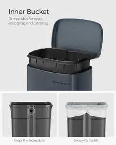 SONGMICS Pedal Trash Can, Waste Bin, Kitchen Trash Can, Soft Close Lid, Inner Bucket, Greenish Grey