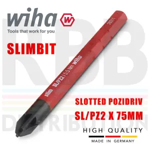 Wiha SlimBits Screwdriver Slotted PZ Bit Holder Slimvario VDE Electrician 43449