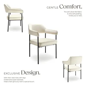 armchair Doé, upholstered, steel legs - velvet look off-white