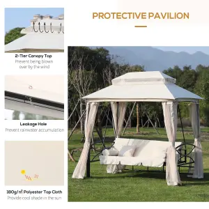 Outsunny 3 Seater Swing Chair Hammock Gazebo Patio Bench Outdoor Beige