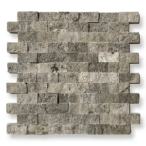 Silver Travertine 2.5 x 5cm Brick Size Split Face Cladding 30.5 x 30.5cm Tile, Sold Per Tile