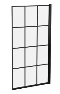 Black Grid Reversible Hinged Shower Bath Screen with 6mm Toughened Safety Glass