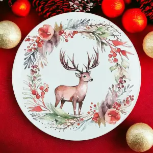 Purely Home Round Glass Deer Christmas Wreath Festive Gift - Textured Kitchen Chopping Board