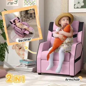 AIYAPLAY 2 in 1 Kids Armchair Recliner, PU Leather, for 3-9 Years Old, Pink