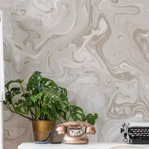 Fresco Gold Marbled Contemporary Wallpaper