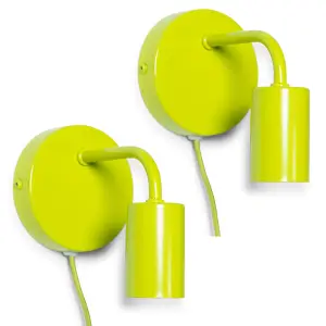 ValueLights Jordy Pair of - Plug in Colour Pop Lime Green Easy Fit Wall Lights