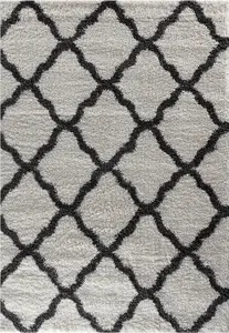 Modern Dark Cream Geometric Marrakesh Shaggy Area Rug - 60x220 cm