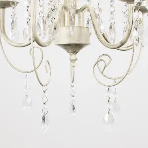 ValueLights Lille Cream Ornate Vintage Style Shabby Chic 5 Way Ceiling Light Chandelier with Acrylic Jewels