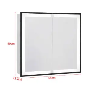 Double Door Anti Fog LED Illuminated Mirrored Bathroom Cabinet with Shaver Socket&Bluetooth Speaker W 650 x H 600 mm