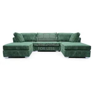 Bishop Green U Shaped Soft Fabric Jumbo Cord Detachable 5 Seater Large Sofa