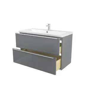 GoodHome Imandra Grey Wall-mounted Vanity unit & basin set - Includes Nira basin (W)1004mm