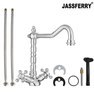 JASSFERRY Vintage French Mixer Tap Traditional Crosshead Handles Chrome