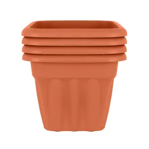 Wham 4x Vista Terracotta Plastic Planter, Square Garden Plant Pot, Small Floor Pot (33cm, 16L, Pack of 4)