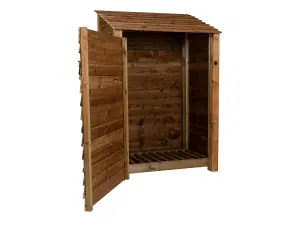 Wooden log store with door W-119cm, H-180cm, D-88cm - brown finish