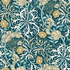 Hoopla Walls Seaweed Garden Petrol Blue Smooth Matt Wallpaper