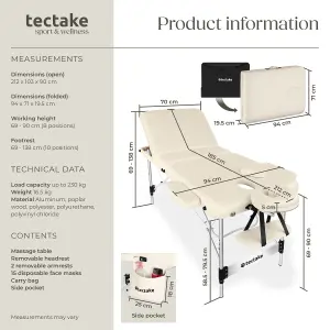 Massage Table Phuket - 3 zones, 70 cm wide, aluminium frame, carry bag & masks - beige