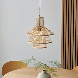 Luminosa Minato Single Pendant Ceiling Lamp, Natural Bamboo, Matt Black