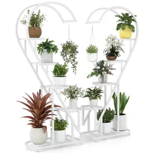 Costway 5 Tier Metal Plant Stand Heart-shaped Ladder Plant Shelf w/ Hanging Hook