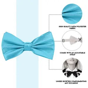 Aqua Blue Satin Polyester Bow Tie for Casual & Formal Wear, Wedding Party Accessory