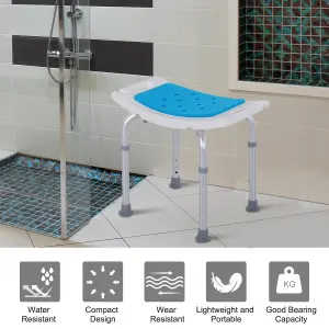 HOMCOM Adjust Aluminium Bath Stool Spa Shower Chair Non-Slip w/ Shower Hole