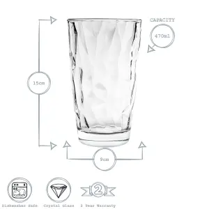 Bormioli Rocco - Diamond Highball Glasses - 470ml - Clear - Pack of 6