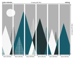 Origin Murals Graphic Mountains Grey & Teal Matt Smooth Paste the Wall Mural 300cm wide x 240cm high