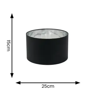 ValueLights Reni Small Black Fabric with Metallic Chrome Silver Inner Drum Ceiling Lamp Shade and Bulb