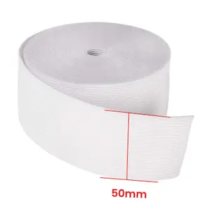 50mm Flat Elastic Band Stretchable Elastic Cord Stretch Strap, White - 25 metres